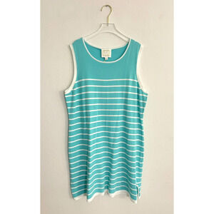 Sail to Sable XL Dress Turquoise White Sleeveless Knit Sheath Cotton Coastal NEW